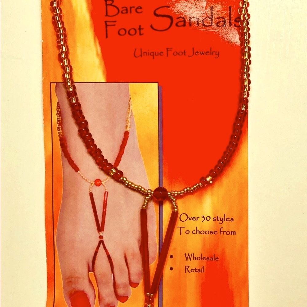 Beaded, red gold Barefoot anklet toe ring sandal. One size new
